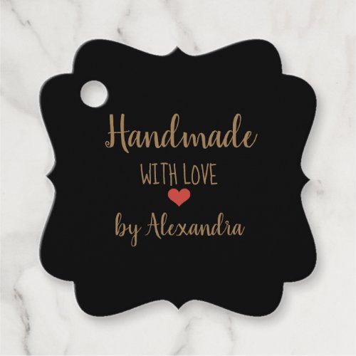 Handmade with love black gold script favor tags