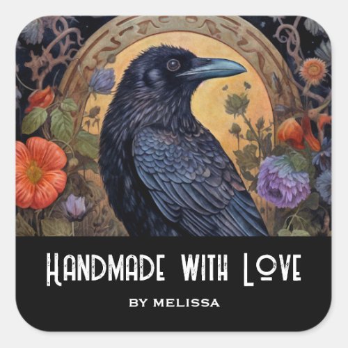 Handmade with Love Black Raven Dark Gothic Square Sticker