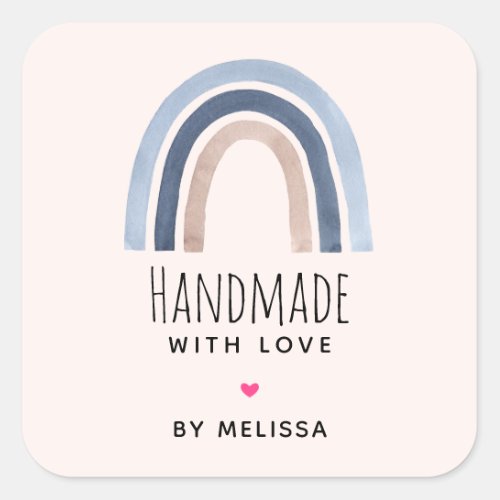 Handmade with Love Blue Rainbow Boho Square Sticker