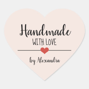 Handmade with love blush pink script personalized heart sticker