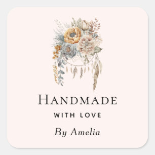 Handmade with Love Boho Flowers and a Dreamcatcher Square Sticker