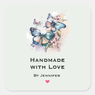Handmade with Love Butterflies and Flowers Square Sticker