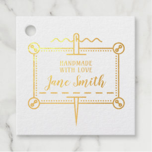 Handmade with Love   Buttons and Needle Design Foil Favor Tags