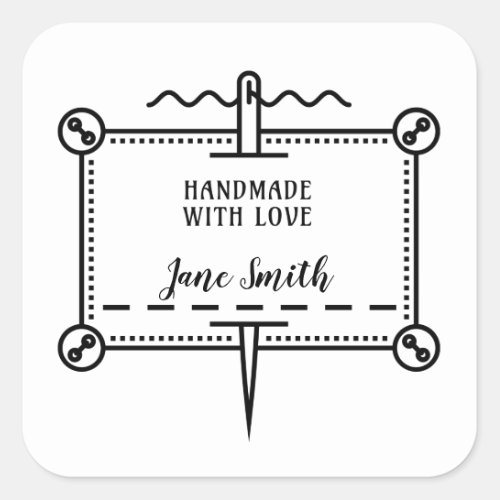 Handmade with Love  Buttons and Needle Design Square Sticker