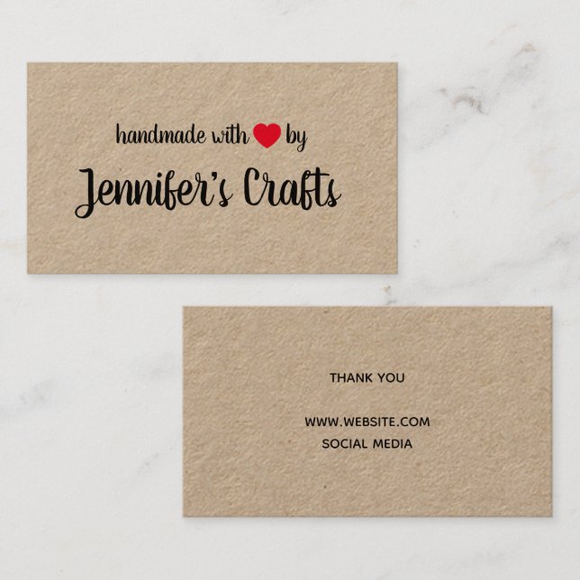 Handmade with Love by Creator Kraft Business Card (Front/Back)
