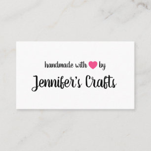 Handmade with Love by Creator Pink Heart Business Card