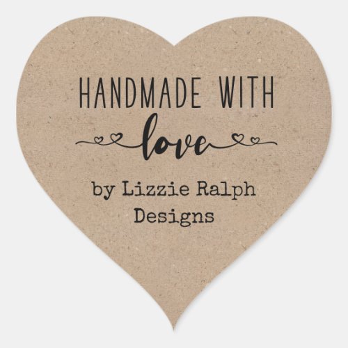 Handmade with Love by Custom Kraft Look Heart Sticker