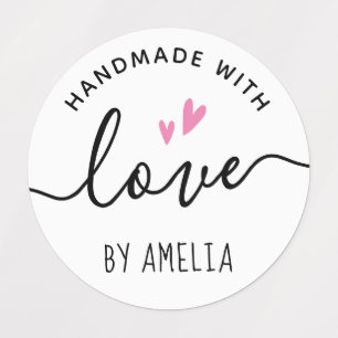 Handmade with love by custom name cute hearts labels