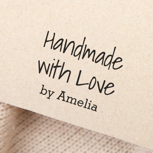 Handmade with love by custom name handwritten font rubber stamp