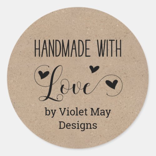 Handmade with Love by Custom Name _ Kraft Look Classic Round Sticker