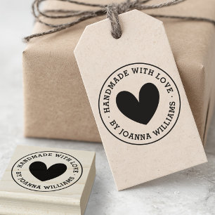 Handmade with love by custom name modern minimal rubber stamp