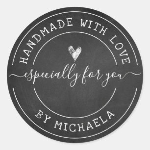 Handmade With Love By Name Chalk On Blackboard Classic Round Sticker