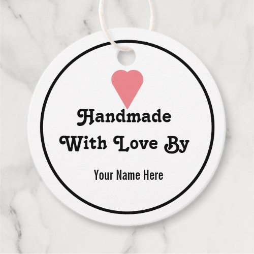 Handmade With Love By Name with Pink Heart Favor Tags