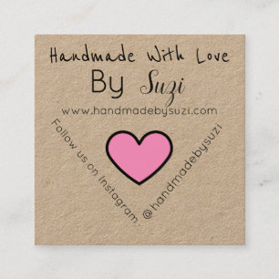 Handmade With Love By Suzi PINK Heart Kraft Square Business Card