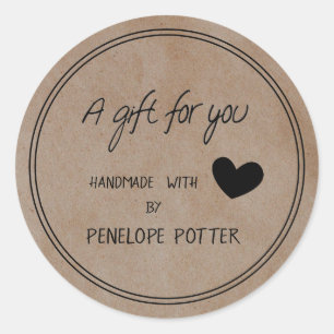 Handmade with Love by Your Name Kraft Gift label