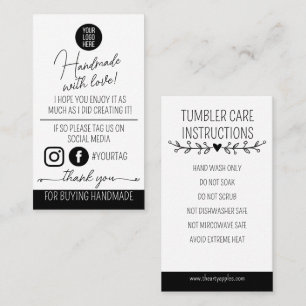 Handmade With Love Care Instructions Card