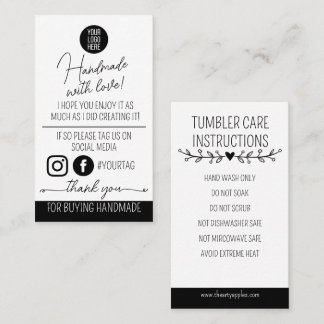 Handmade With Love Care Instructions Card