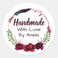 30 HANDMADE WITH LOVE Stickers, Boho Feather Stickers, Round Business –  Sticker Art Designs