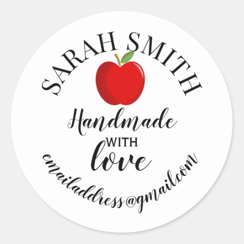 Handmade with love company name apple classic round sticker