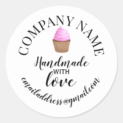 Handmade with love company name cake classic round sticker