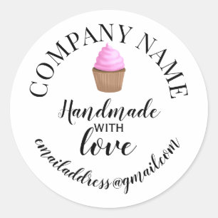 Handmade with love company name cake classic round sticker