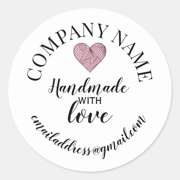 Handmade with love company name classic round sticker | Zazzle.com