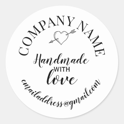 Handmade with love company name classic round sticker