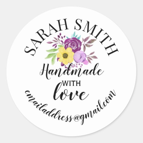Handmade with love company name floral classic round sticker