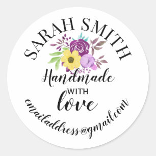 Handmade with love company name floral classic round sticker