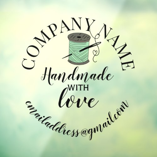 Handmade with love company name sewing haberdasher window cling