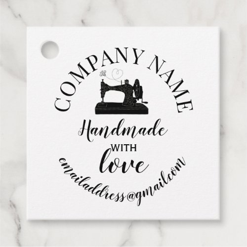 Handmade with love company name sewing machine cla favor tags