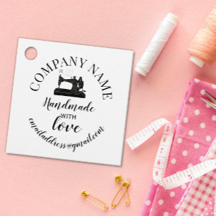 Handmade with love company name sewing machine favor tags