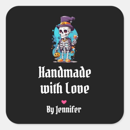Handmade with Love Cool Skeleton Halloween Square Sticker