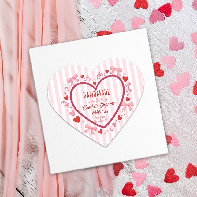 Handmade With Love Coquette Heart Thank You  Heart Sticker (Handmade With Love Coquette Heart Thank You Business Heart-Shaped Sticker)