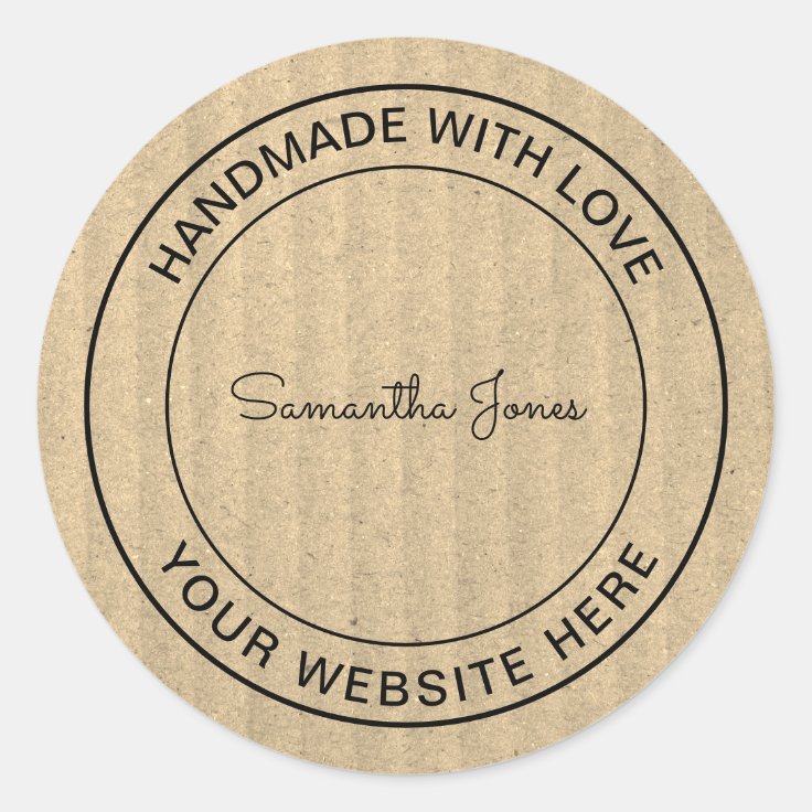 Handmade with Love Craft DIY Kraft Paper Classic Round Sticker | Zazzle