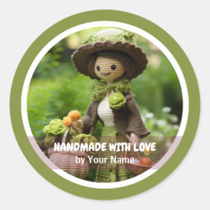 Handmade with love Crochet lady garden Classic Round Sticker