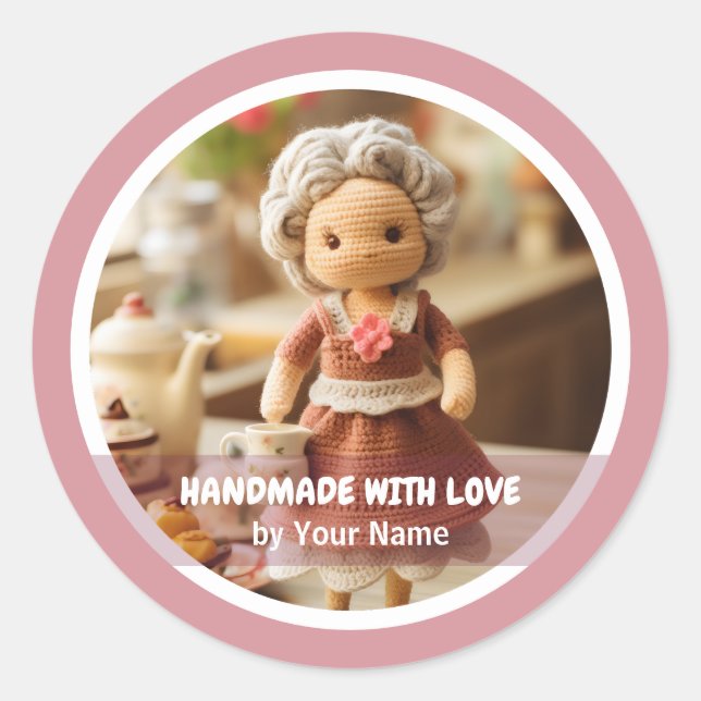Handmade with love Crochet lady kitchen Classic Round Sticker (Front)