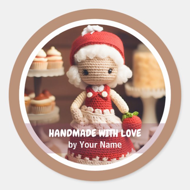 Handmade with love Crochet lady kitchen Classic Round Sticker (Front)