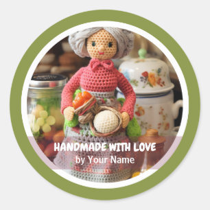 Handmade with love Crochet lady kitchen Classic Round Sticker