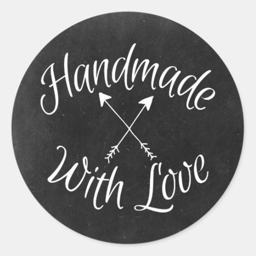 Handmade With Love Crossed Arrows On Chalkboard Classic Round Sticker