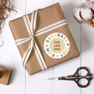 Handmade with Love-Custom Logo-Groovy Font-Cute Classic Round Sticker