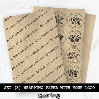 Handmade with Love Custom Logo Rustic Modern Wrapping Paper Sheets
