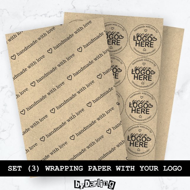 Handmade with Love Custom Logo Rustic Modern Wrapping Paper Sheets (Handmade with Love Rustic Modern Custom Logo Wrapping Paper Set)