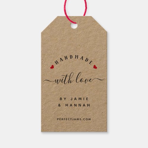 HANDMADE WITH LOVE Custom Modern Script Kraft Gift Tags