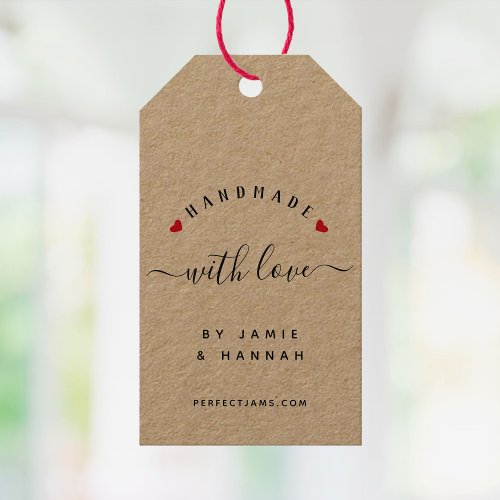 HANDMADE WITH LOVE Custom Modern Script Kraft Gift Tags