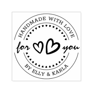Handmade with Love Custom Name & Hearts Round Self-inking Stamp