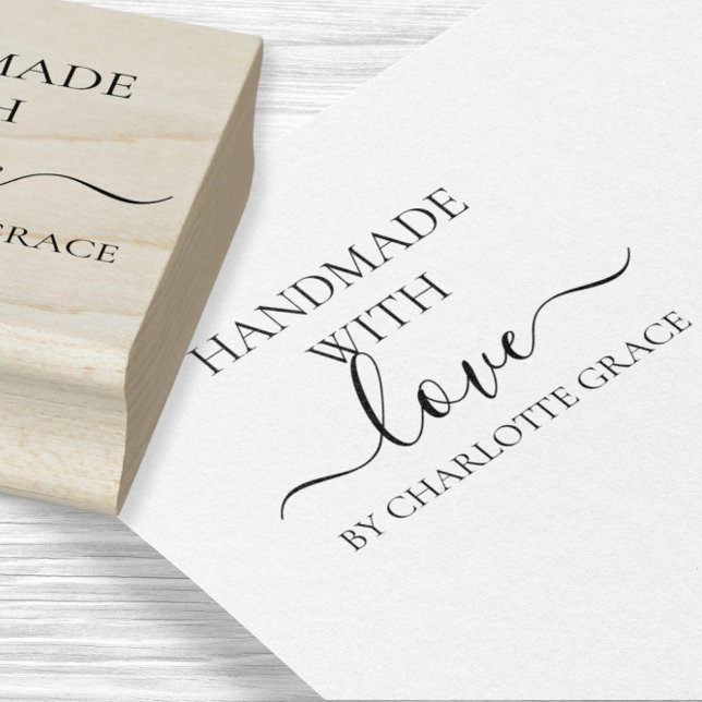 Handmade with love custom personalized typography rubber stamp (Handmade with love custom personalized typography rubber stamp by Ricaso. Add your own text)