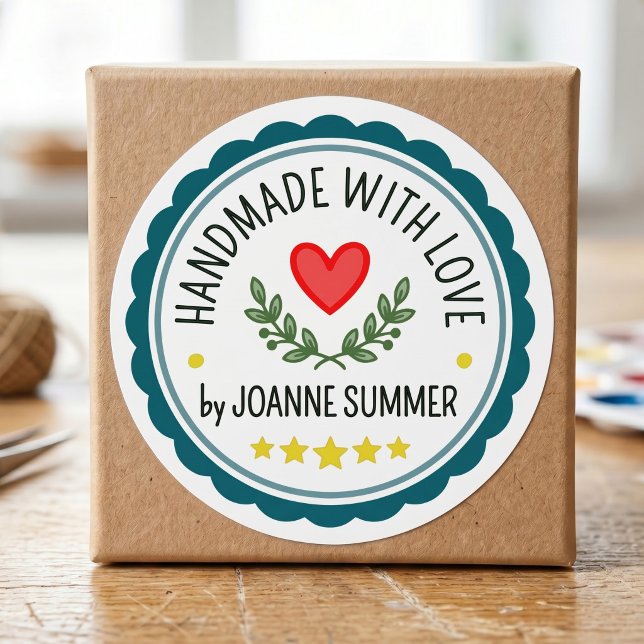 Handmade With Love - Customizable Brand Packaging Classic Round Sticker (Creator Uploaded)