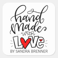 Handmade with Love, Customizable Square Sticker