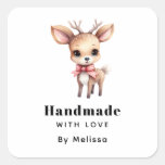 Handmade with Love Cute Baby Deer Cartoon Image Square Sticker
